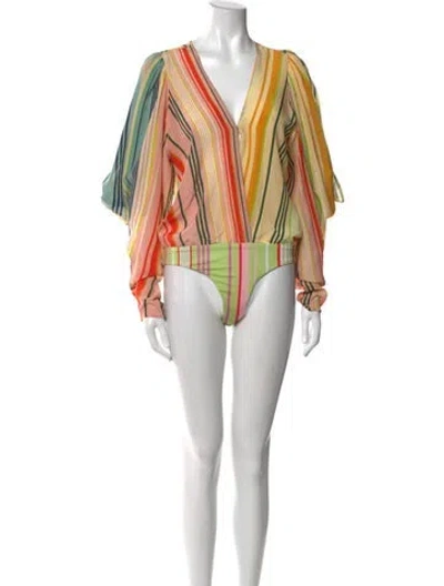 Pre-owned Silvia Tcherassi Silk Striped Bodysuit In Neutral