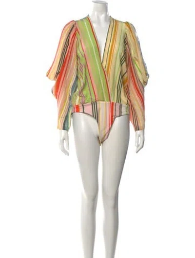 Pre-owned Silvia Tcherassi Silk Striped Bodysuit In Yellow