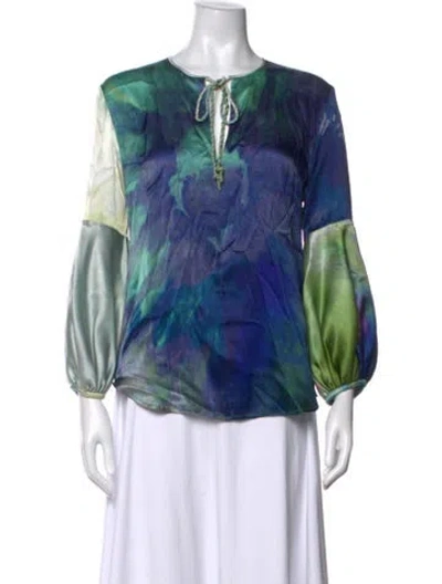 Pre-owned Silvia Tcherassi Silk Tie-dye Print Blouse In Blue