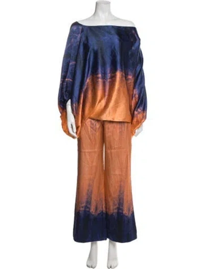 Pre-owned Silvia Tcherassi Silk Tie-dye Print Pant Set In Orange