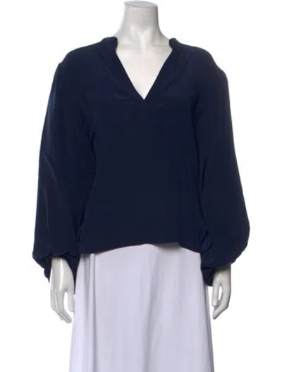 Pre-owned Silvia Tcherassi Silk V-neck Blouse In Blue