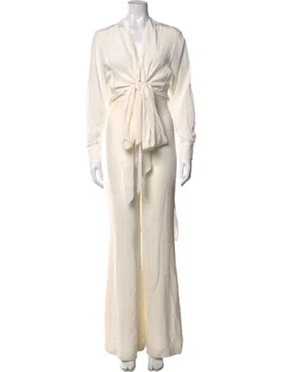 Pre-owned Silvia Tcherassi Silk V-neck Jumpsuit In Neutrals