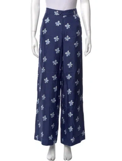 Pre-owned Silvia Tcherassi Silk Wide Leg Pants In Blue