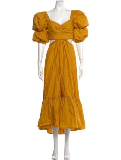 Pre-owned Silvia Tcherassi Square Neckline Long Dress W/ Tags In Yellow