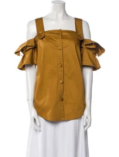 Pre-owned Silvia Tcherassi Square Neckline Short Sleeve Blouse In Brown