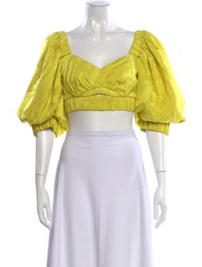 Pre-owned Silvia Tcherassi Square Neckline Short Sleeve Crop Top In Yellow