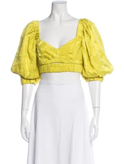 Pre-owned Silvia Tcherassi Square Neckline Short Sleeve Crop Top In Yellow