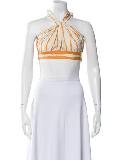 Pre-owned Silvia Tcherassi Striped Halterneck Crop Top In White