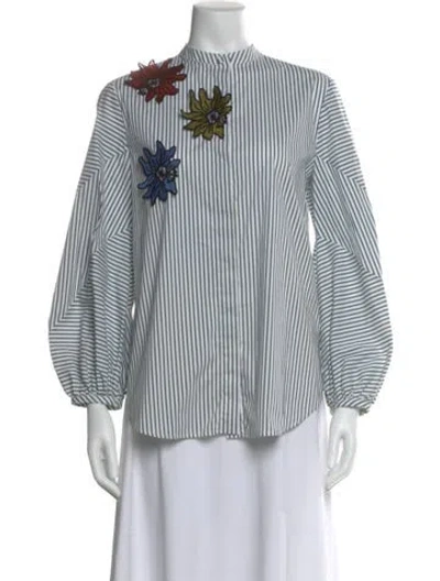Pre-owned Silvia Tcherassi Striped Long Sleeve Blouse In Blue