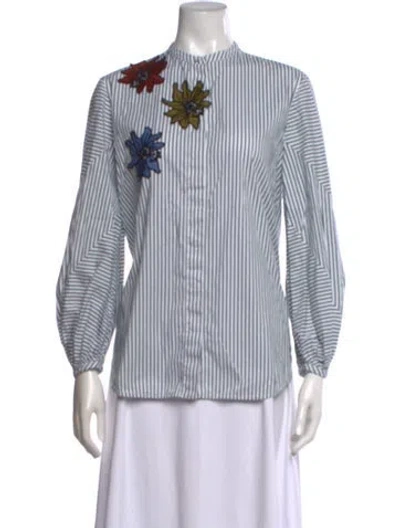 Pre-owned Silvia Tcherassi Striped Long Sleeve Blouse In White