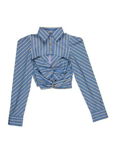Pre-owned Silvia Tcherassi Striped Long Sleeve Button-up Top In Blue