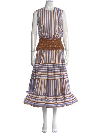 Pre-owned Silvia Tcherassi Striped Midi Length Dress In Brown