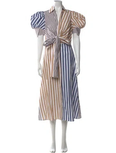 Pre-owned Silvia Tcherassi Striped Midi Length Dress W/ Tags In Blue