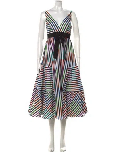 Pre-owned Silvia Tcherassi Striped Midi Length Dress W/ Tags In White
