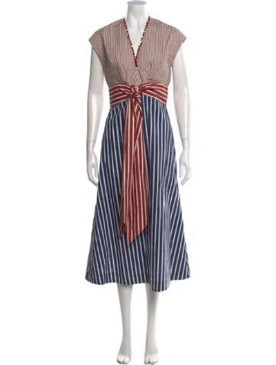Pre-owned Silvia Tcherassi Striped Midi Length Dress In White