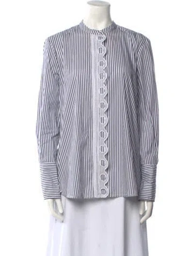 Pre-owned Silvia Tcherassi Striped Mock Neck Button-up Top In Blue