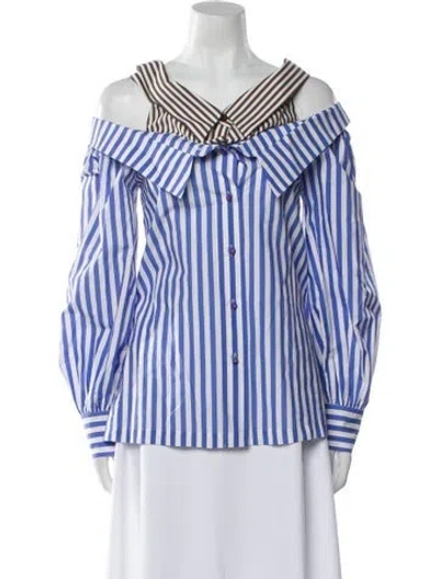 Pre-owned Silvia Tcherassi Striped Off-the-shoulder Blouse In Black
