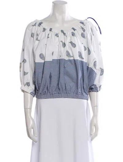 Pre-owned Silvia Tcherassi Striped Off-the-shoulder Blouse In White