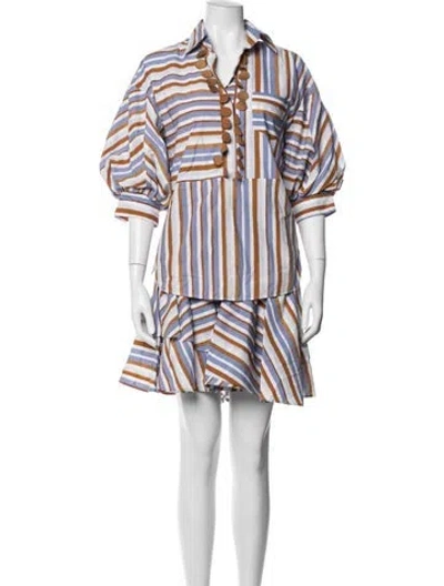 Pre-owned Silvia Tcherassi Striped Ruffle Embellishment Skirt Set In Blue