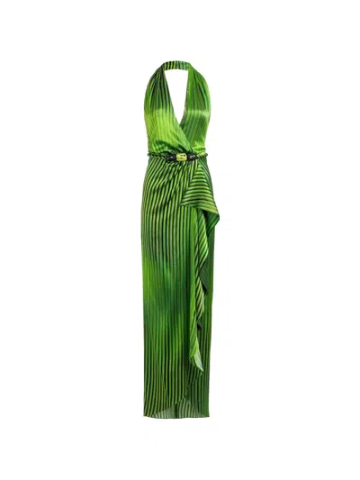 Silvia Tcherassi Striped Ruffled Midi Dress In Green