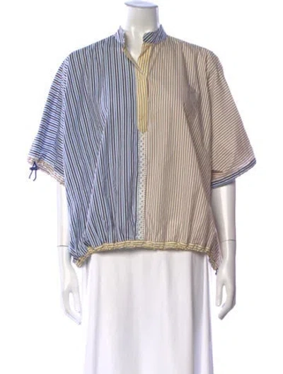 Pre-owned Silvia Tcherassi Striped Short Sleeve Blouse In White