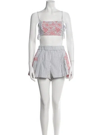 Pre-owned Silvia Tcherassi Striped Tassel Accents Short Set In Gray