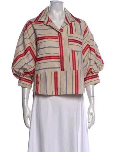 Pre-owned Silvia Tcherassi Striped Three-quarter Sleeve Blouse In Neutrals