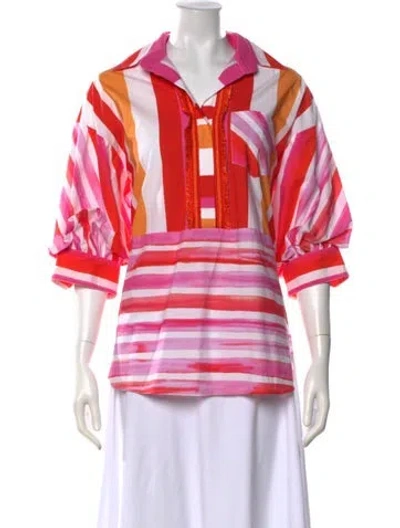 Pre-owned Silvia Tcherassi Striped Three-quarter Sleeve Blouse In Pink