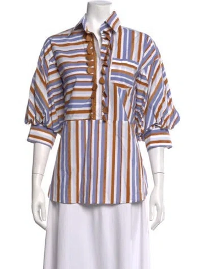 Pre-owned Silvia Tcherassi Striped Three-quarter Sleeve Blouse In White