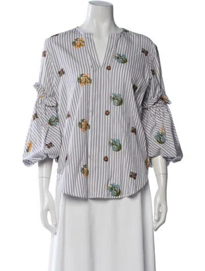 Pre-owned Silvia Tcherassi Striped V-neck Blouse In Grey