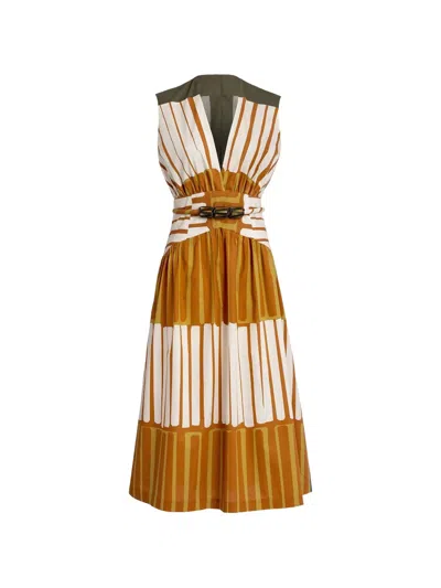 Silvia Tcherassi Stripe-print Belted Midi Dress In Multi