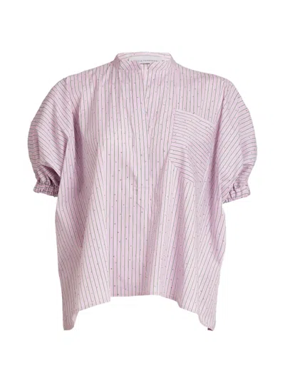 Silvia Tcherassi Susane Striped Puff-sleeve Blouse In 핑크