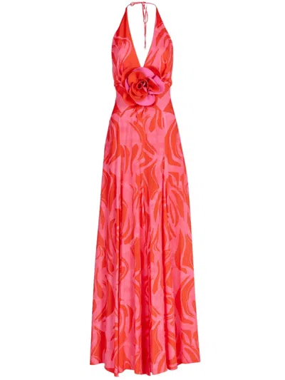 Silvia Tcherassi Tawny Abstract-print Rosette Halter Maxi Dress In Multi
