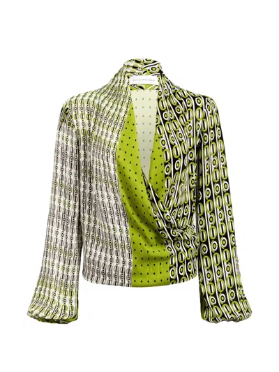 Silvia Tcherassi Tea Abstract-print Wrap-style Blouse In Green