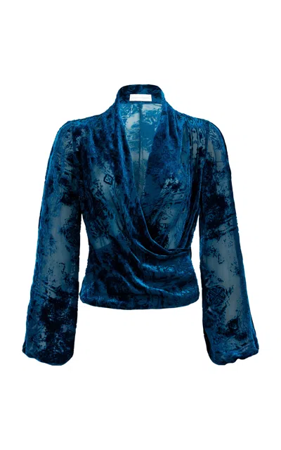Silvia Tcherassi Tea Silk-blend Velvet Wrap Blouse In Blue