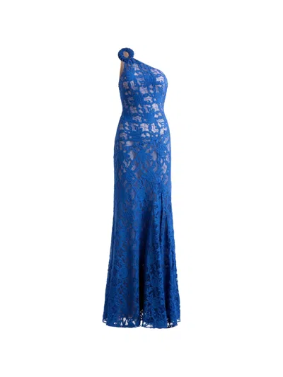 Silvia Tcherassi Teresa One-shoulder Lace Maxi Dress In Blue