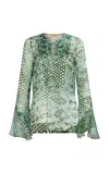 Silvia Tcherassi Thea Printed Silk Blouse In Green