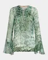 Silvia Tcherassi Thea Printed Silk Blouse In Emranmpr