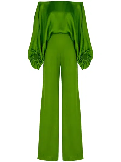 Silvia Tcherassi Off-the-shoulder Satin Jumpsuit In Green