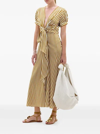 Silvia Tcherassi Tie Front Striped Dress In Gold