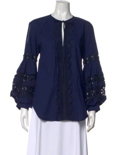 Pre-owned Silvia Tcherassi Tie Neck Long Sleeve Blouse In Blue