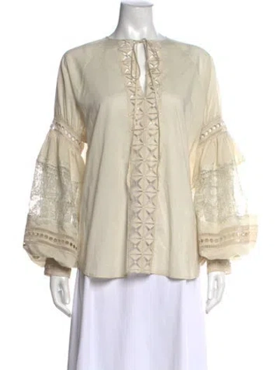 Pre-owned Silvia Tcherassi Tie Neck Long Sleeve Blouse In Neutrals