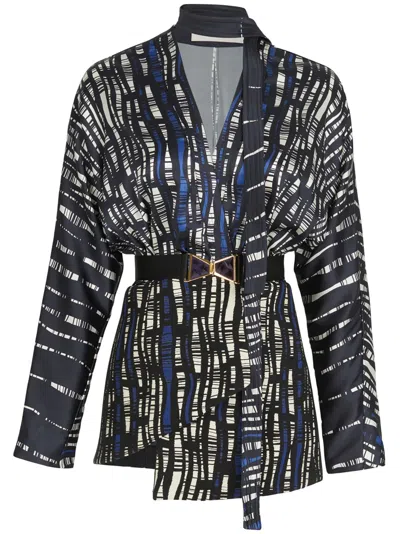 Silvia Tcherassi Torni Abstract-pattern Silk Blazer In Black