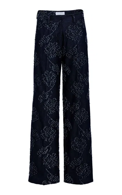 Silvia Tcherassi Ulla Cotton-blend Straight Leg Pants In Navy