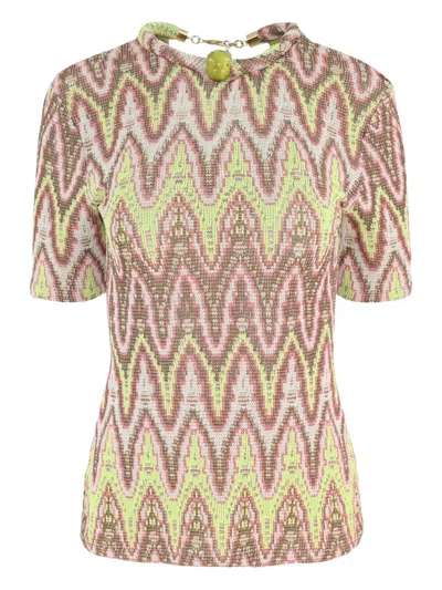 Silvia Tcherassi Varinia T-shirt In Zigzag Neon In Neutral