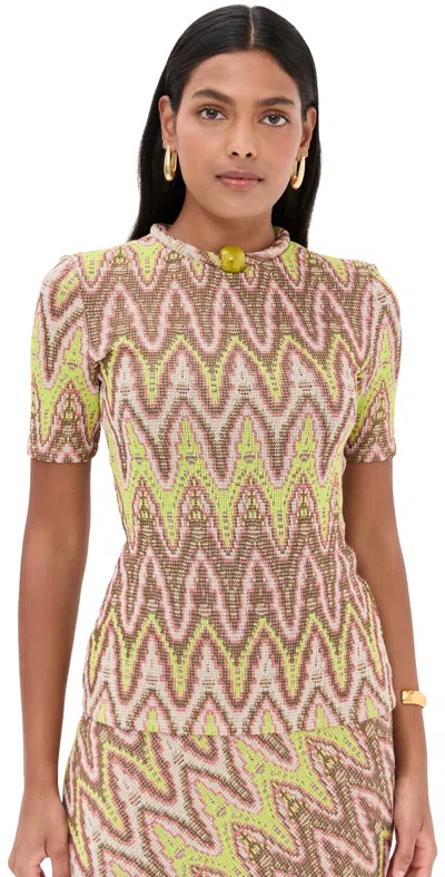 Silvia Tcherassi Varinia T-shirt Zigzag Neon In グリーン