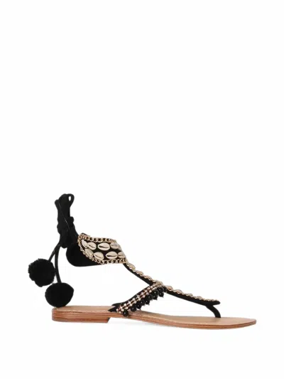 Silvia Tcherassi Vechiano Shell-embellished Sandals In Black