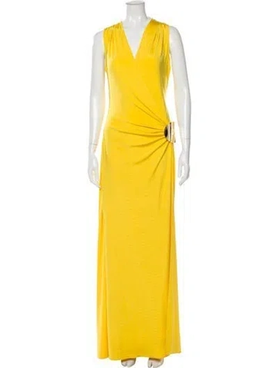 Pre-owned Silvia Tcherassi V-neck Long Dress In Yellow