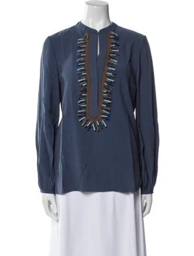 Pre-owned Silvia Tcherassi V-neck Long Sleeve Blouse In Blue