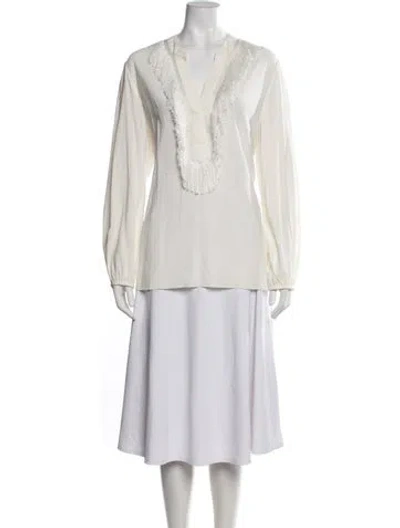 Pre-owned Silvia Tcherassi V-neck Long Sleeve Blouse In Neutral
